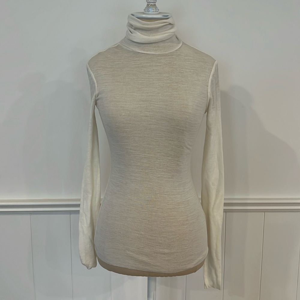 NWT COS Stretch Sheer Cream Long Sleeve Turtleneck top size XS